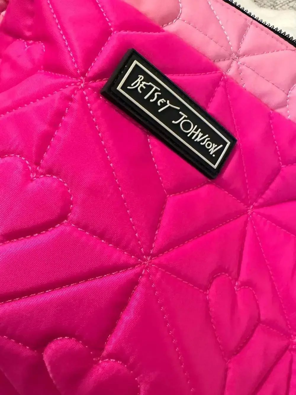 Betsey Johnson Pink Quilted Hearts Double Zipper Cosmetic Bag